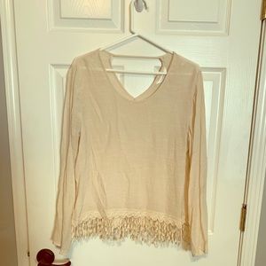 Charming Charlie fringe linen blouse